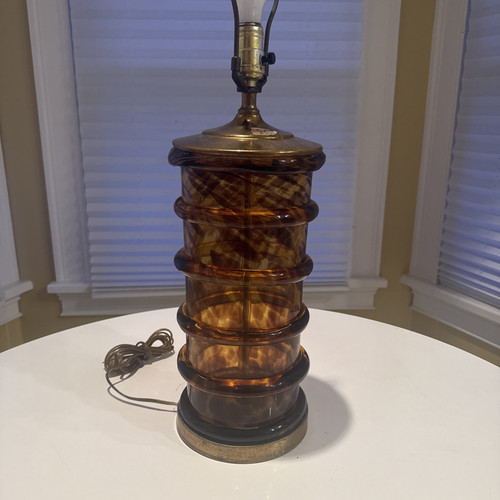 Vintage Paul Hanson Mid Century Modern Brown tortoise blown glass column lamp - Picture 1 of 17