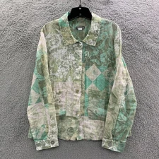 SIMPLY ART by Dolcezza Blouse Womens Medium Top Floral Green White