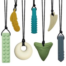 Chew Necklaces for Sensory Kids  Adults - 7 PCS Silicone Chewy Necklace Sensory
