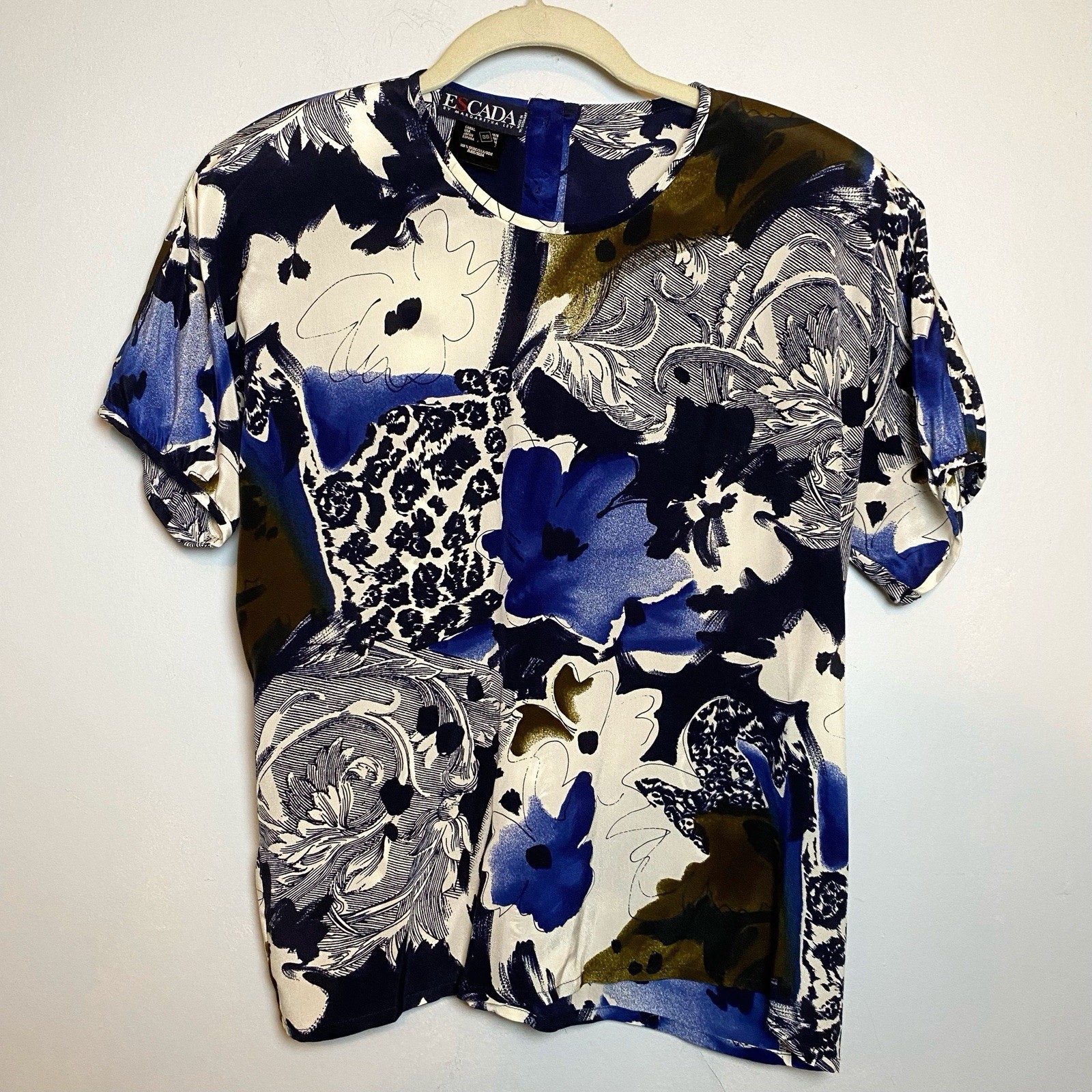 Vintage Escada Floral Silk Top Blouse Womens Size 38, US Sz 8