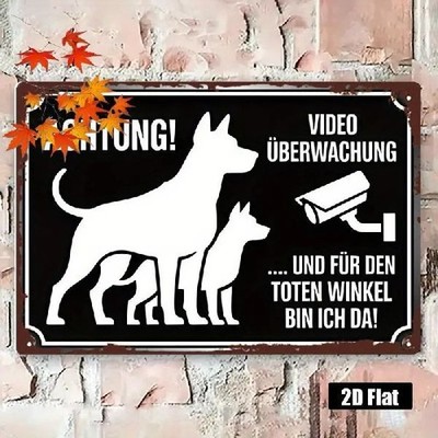 Blechschild Hund Achtung Video Überwachung toter Winkel Metallschild TEL3720