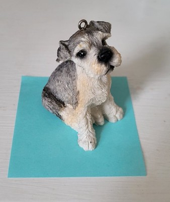 Vtg Mini Schnauzer Ornament Resin Gray Hand Painted Seated Floppy Ears Adorable 