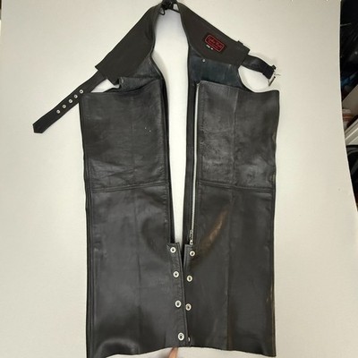 Leather World Lucky Leather Black Mens Motorcycle Chaps M Genuine Leather