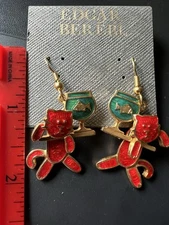 Edgar Berebi Enamel Cat And Fishbowl Earrings Vintage New On Card