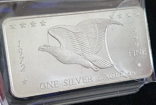 RARE - 1972 W H Foster Co. ONE SILVER EAGLE 1 oz .999 FINE SILVER BAR