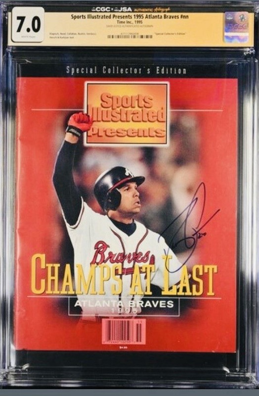 POP1💎David Justice💎CGC JSA💎1995 World Series Champs Signed Sports Illustrated