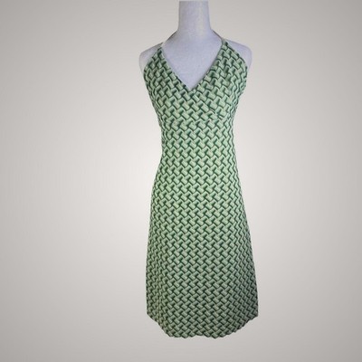 VTG Ann Taylor Loft Baby Doll Halter Dress Y2K Green Crocheted Overlay Summer 12