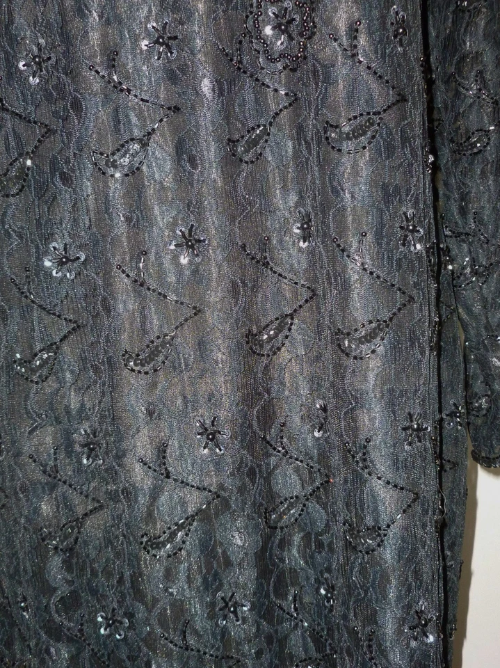 Fashion House XL Evening Dress Black Beaded Long Gown Vintage Silk Formal Party - Image 3 of 4