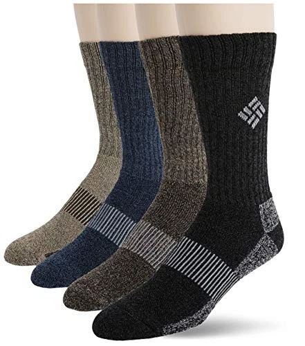 COLUMBIA MEN'S MOISTURE CONTROL CREW SOCKS 6-12 (4 PAIRS) - MULTI COLOR