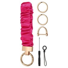 Keychain Wristlet, Cute Scrunchie Wrist Lanyard with D Ring, Rose Red