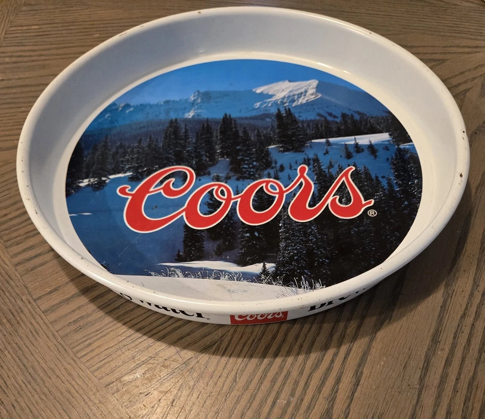 Vintage 1982 Coors Beer 13" Round Metal Serving Tray W Lip Rocky Mountain Scene  - Image 3 of 4