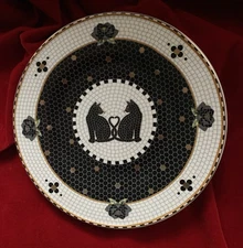 Anthropologie Bistro Tile Halloween Black Cat Lady 8.5” Plate Stoneware NEW