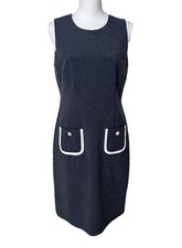 Karl Lagerfeld Sheath Dress Grey Preppy Office Mod Faux Pearl Buttons Pockets 8