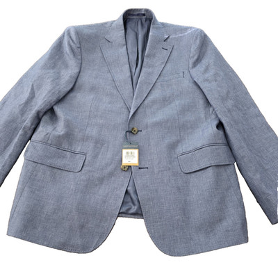 Charles Tyrwhitt Men's Linen Cotton Classic Fit Jacket Steel Blue Color Size 44R
