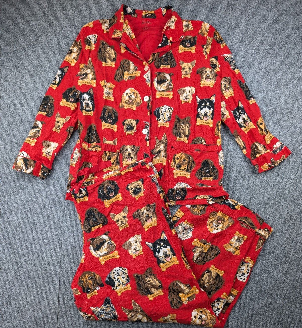 Nick & Nora Pajama Set Womens XXL Milkbone Novelty Dogs Brushed Cotton Flannel