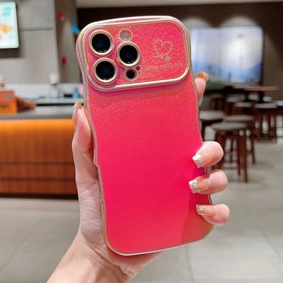 For iPhone 17 Pro Max 16 14 13 12 Plating Glitter TPU Curly Wave Frame Slim Case