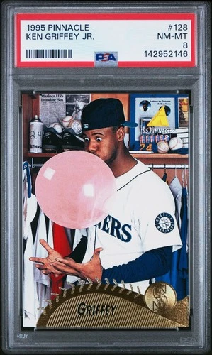 1995 Pinnacle Ken Griffey Jr. #128 Bubble Gum Card PSA 8 NM-MINT