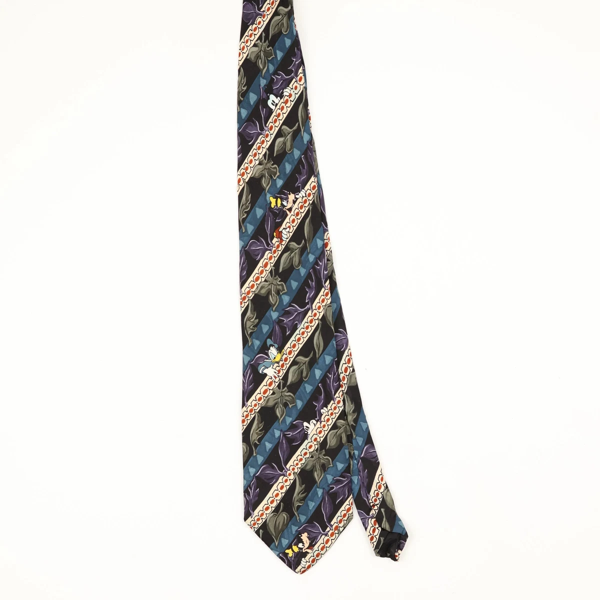 Disney Vintage Silk Tie 1990's Black Striped Donald Duck Wide Mens