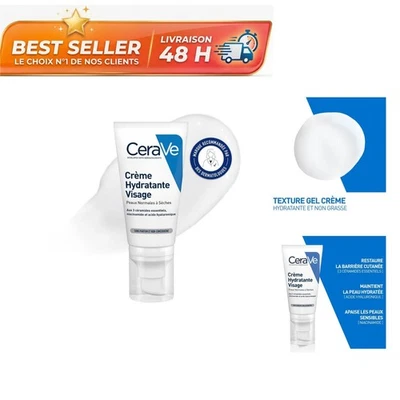 CeraVe Crème Hydratante Visage 52 ml Acide Hyaluronique Céramides - Photo 1/4