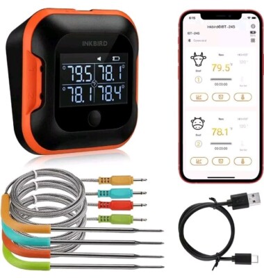150ft Bluetooth Meat Thermometer Cooking 4 Colored Probes Real-time Check Graph 