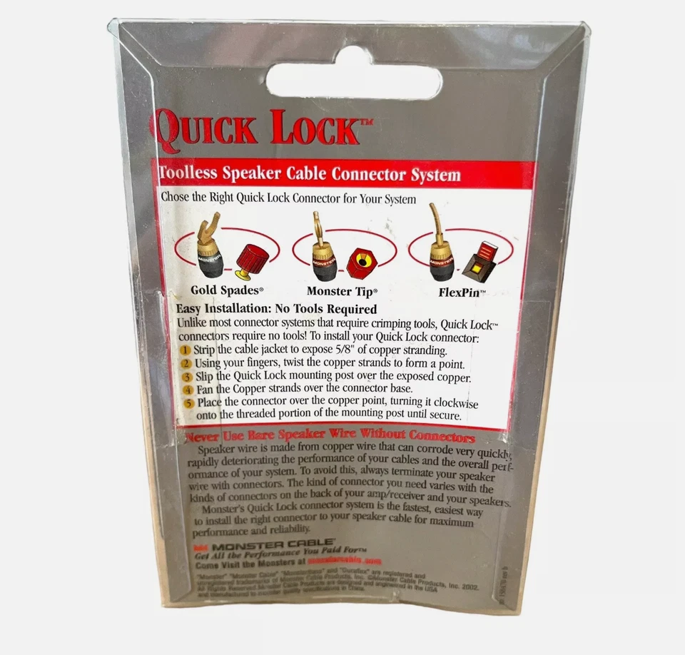 Lote de 2 cables de altavoz modulares Monster Quick Lock Flex Tip NUEVO Foto 3 de 4