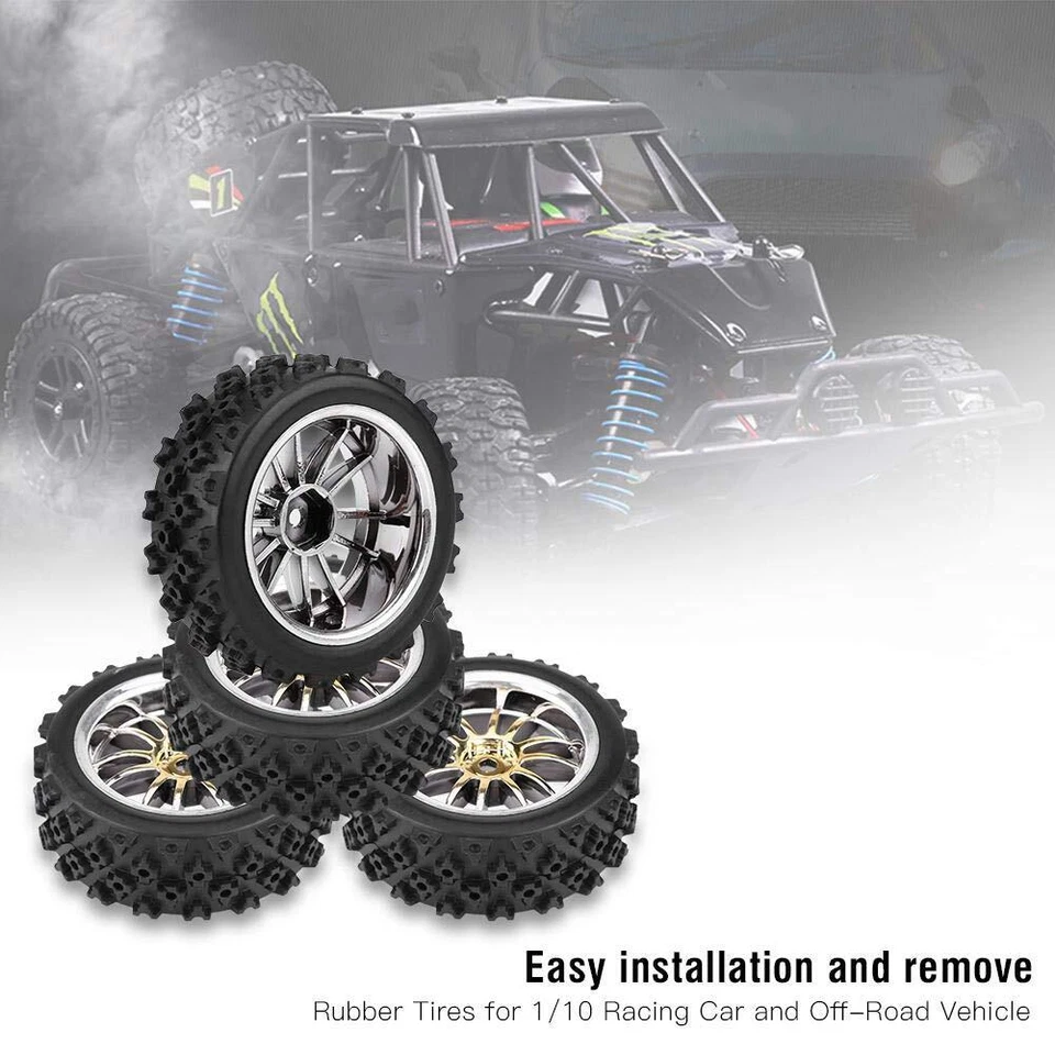 4 Stück Reifen aus Gummi für RC Auto Rad und Felge für RC 110 Auto Gold - Bild 4 von 4