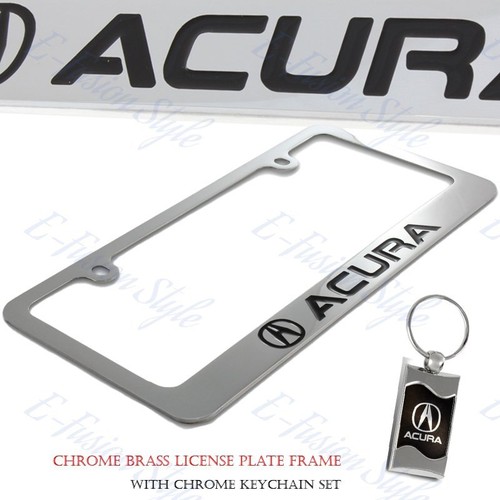 For ACURA Chrome Set of Brass Metal License Plate Frame + Keychain Set - Picture 5 of 5