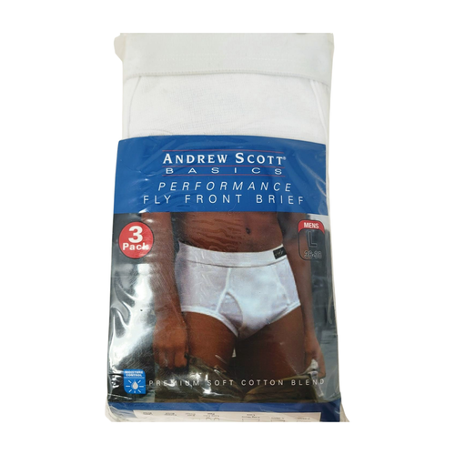 3 Pack Andrew Scott Performance Fly Front White Briefs Sz L Mens Underwear White - Picture 4 of 4