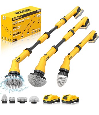 2 Battery Electric Spin Scrubber, 1000RPM Cordless Cleaning Brush Waterproof