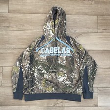 Cabela's Camo Pullover Hoodie Women's Large Camouflage Boxy Fit Drawstring Y2K