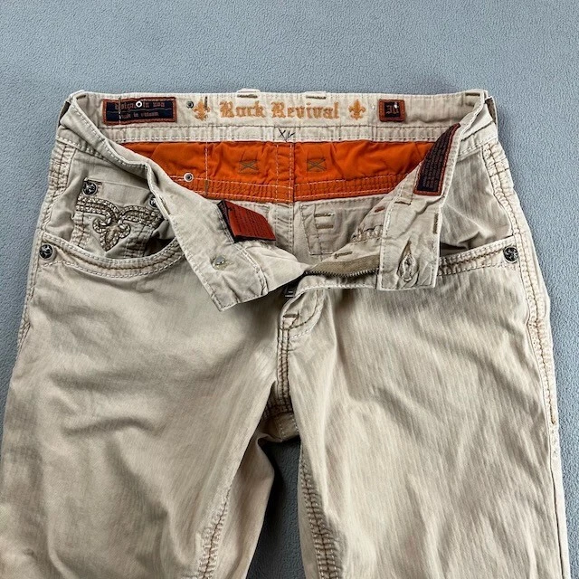 Pantalones Rock Revival Mujer 28x30 Caqui Pierna Recta Bordados Etiqueta 30 Foto 4 de 4