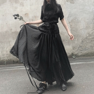 Japanese women Harajuku gothic long skirt tactical skirt College