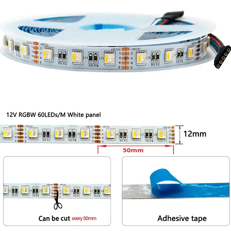4 in 1 RGBW RGBWW LED Strip Lighting 5050 LED Strip 12mm 12V 24V LED Tape Light - Image 3 of 4