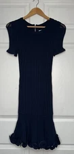 Milly Women Small Short Sleeve Fit and Flare Rib Dress in Shocking Navy Classic