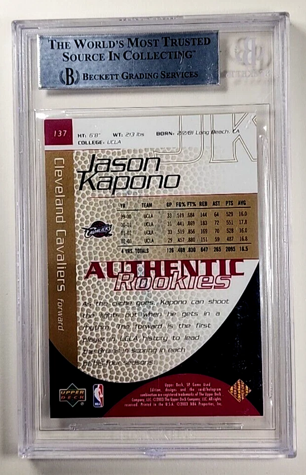 2003 2003-04 UD SP Game Used Gold Autograph Jason Kapono /50 RC Auto Rookie BGS - Image 2 of 2