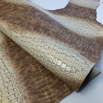 Creme & Beige zweifarbig pflanzlich hellbraun Krokodilleder strukturiert 100% Rindsleder