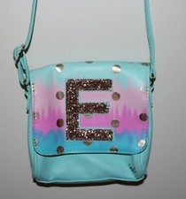 Girls Justice Sparkle Letter E Turquoise Gold Dot Ombre Small Crossbody Purse