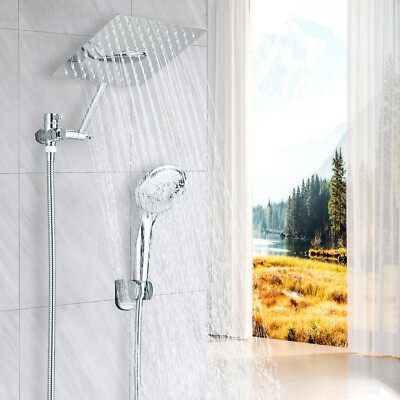 8'' High Pressure Adjustable Rainfall Shower Head with Handheld Spray Combo Set