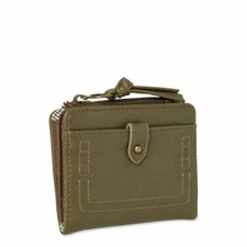 Time And Tru Women's Julia Mini Wallet Solid Moss Green  CC Holder Zipper Coins 