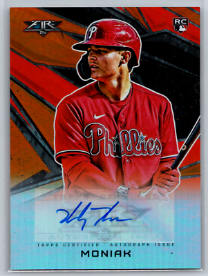 Mickey Moniak 2021 Topps Fire Orange Rookie Auto /99 AV-MM Mickey Moniak 2021 Topps Fire Orange Rookie Auto /99 AV-MM
