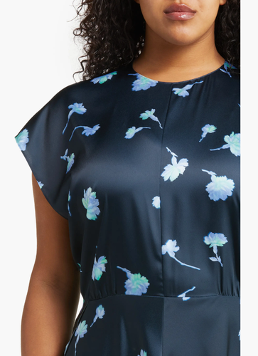 $495 VINCE Sea Carnation Cap Sleeve Dress 20 Coastal Floral Satin Midi Raw Edge - Picture 5 of 13