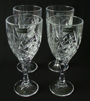 4~New~DUBLIN~Stemmed Crystal~PEDESTAL~Wine~WATER~Glass~9oz~GOBLETS~In Box
