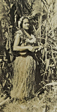 Vintage Hawaii Hula Dancer Grass Skirt Lei Ukulele Flowers Photo 1920-30's