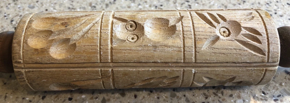 Antique Folk Art Speculaas Springerle Cookie Biscuit Rolling Pin 12 Hand Carved