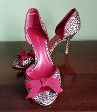 SCARPE DA FESTA VINTAGE DOLCIS anni 80 tacco alto punta aperta e fiocchi rossi taglia uk 7