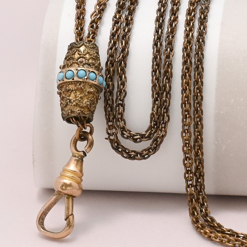 Antique Victorian Etruscan Revival Turquoise Slide Chain Gold Filled Necklace