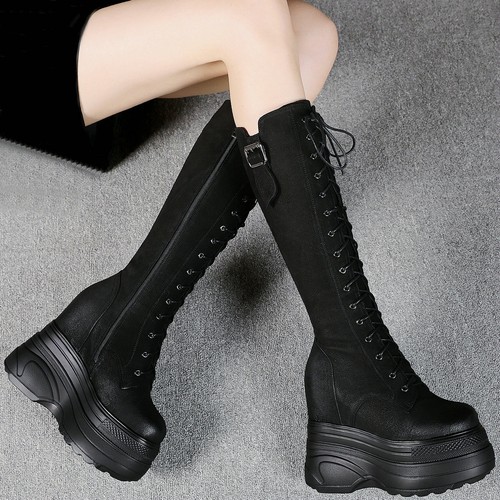 Big Size Sneakers Women's Cow Leather Snow Boots High Heel Pumps Plus Size Shoes - Picture 6 of 18