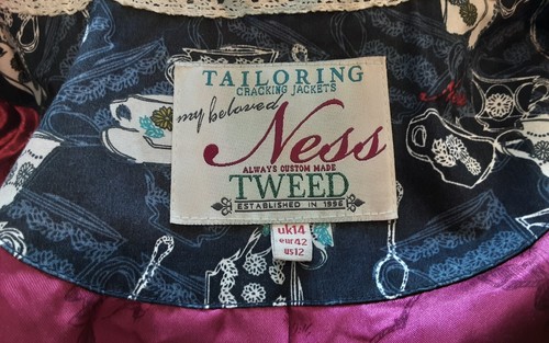 Fabulous Ness Coat Raincoat Size 14 Blue Tea Cup design VGC - Picture 9 of 12