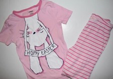 GUC GIRLS GYMBOREE PINK HOPPY EASTER BUNNY PAJAMAS STRIPED PANTS SET SIZE 8