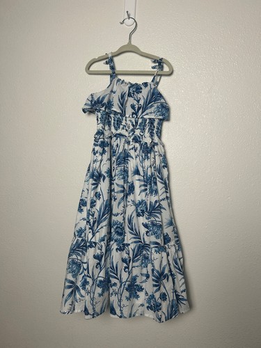 Janie and Jack Dress Girls Smock Waist Dress Floral Blue White Sleveless Size 6 - Picture 5 of 5